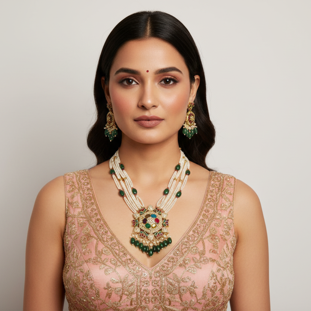 Pearl Emerald Jewellery Set By Fluorite