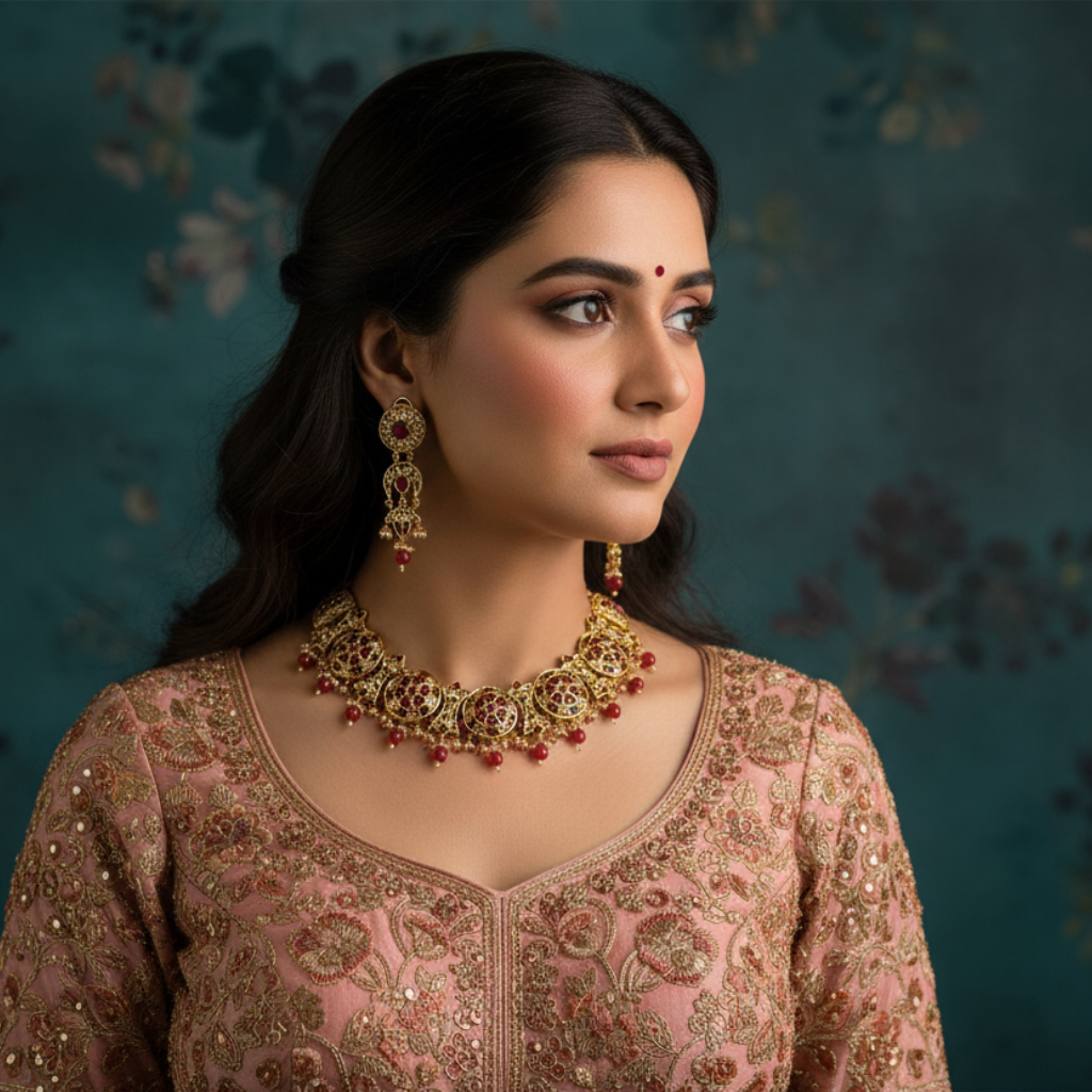 Traditional Red Gold Jewellery Set By Fluorite