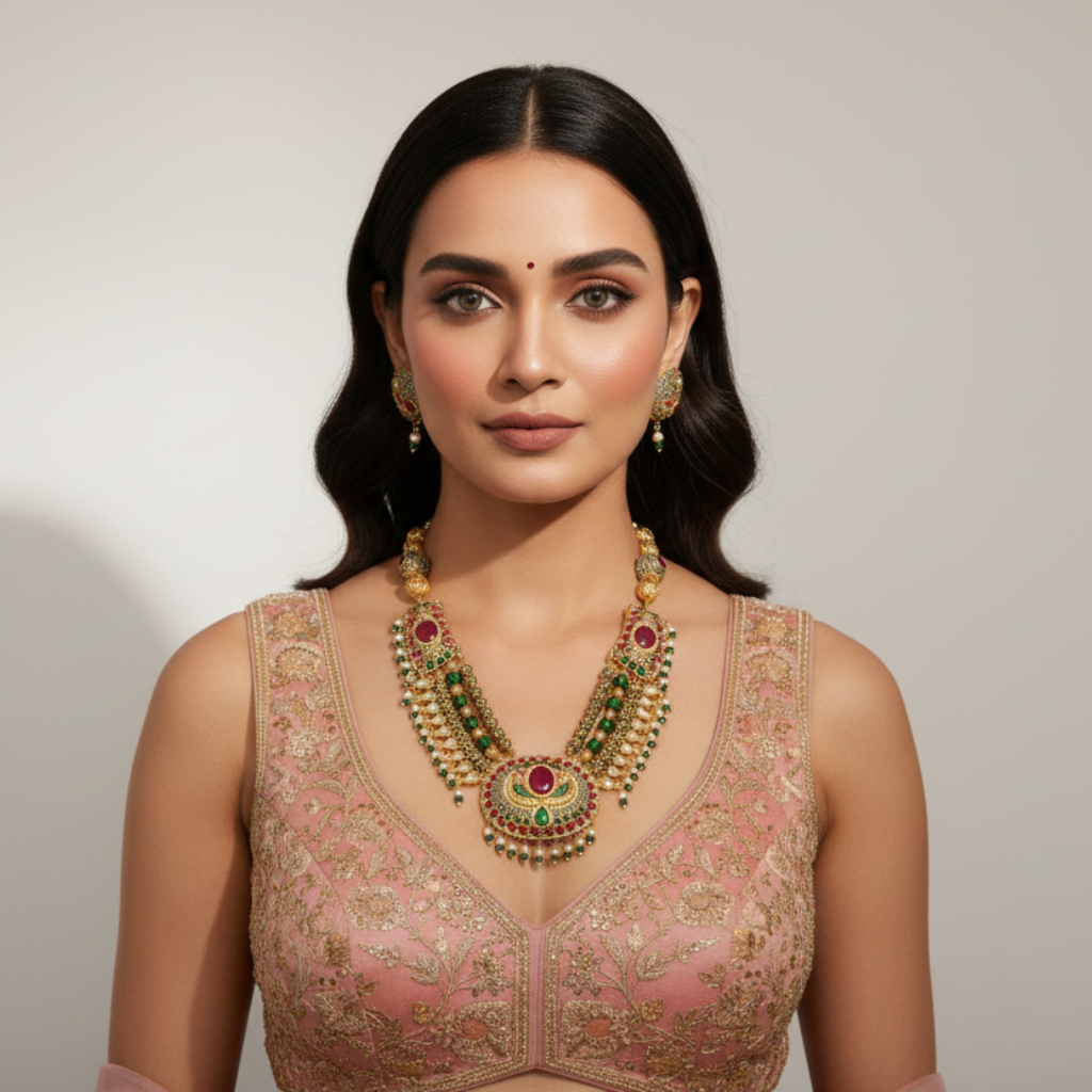 Traditional Gold Plated Necklace Set By Fluorite