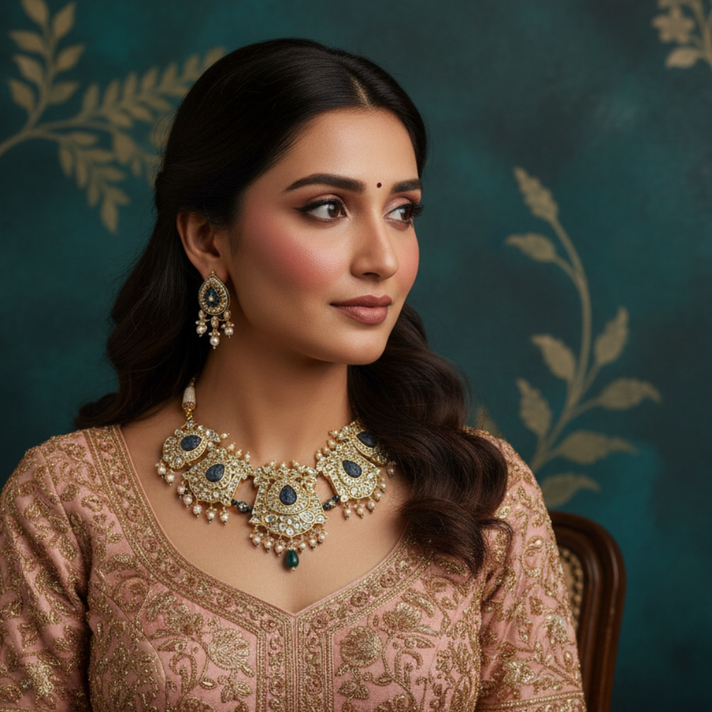 Polki Kundan Necklace Set By Fluorite