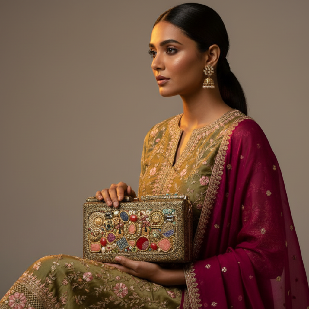 Embellished Vintage Clutch By Fluorite