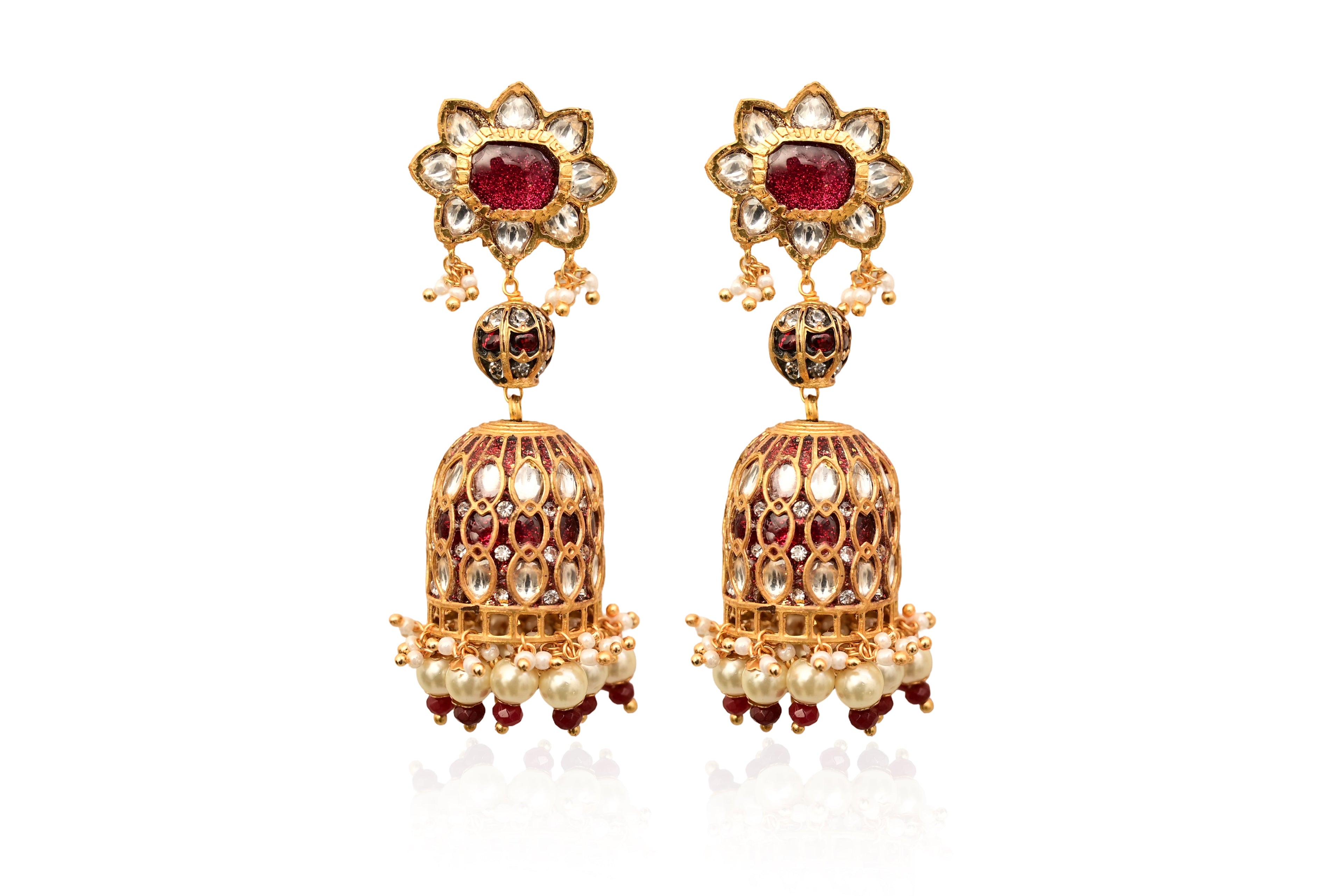 Floral Kundan Jhumka Earrings