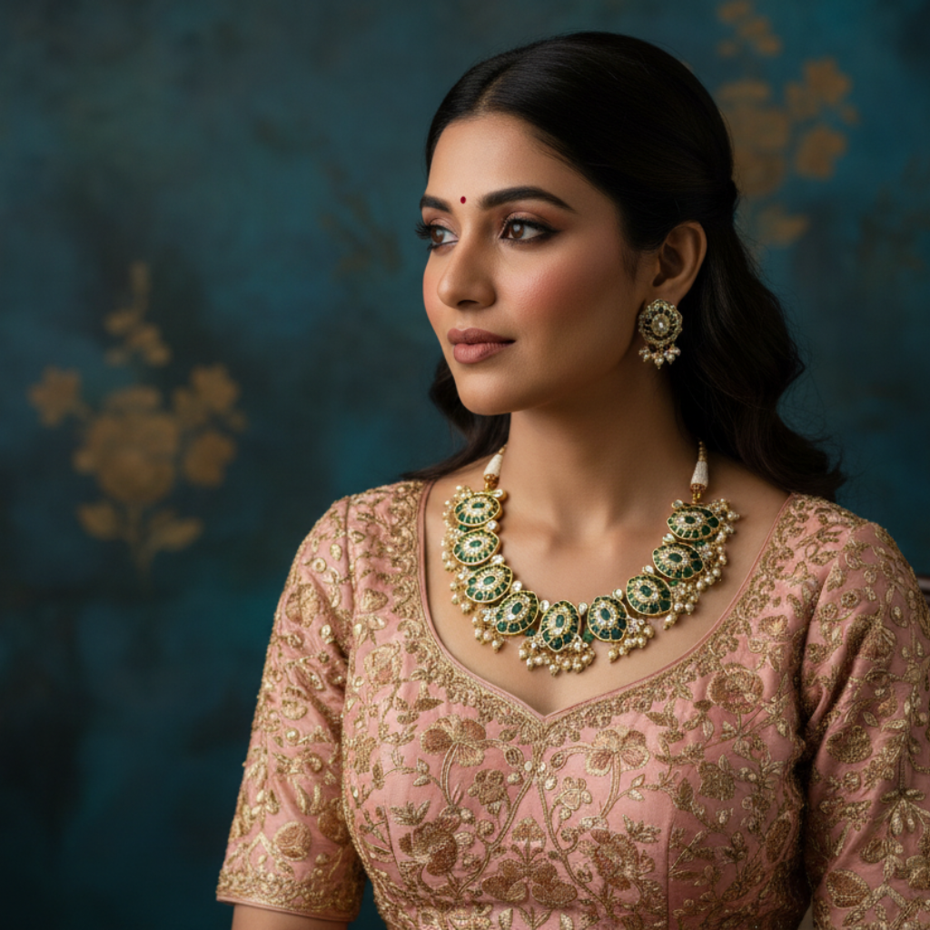 Green Stone Pearl Jewellery Set By Fluorite