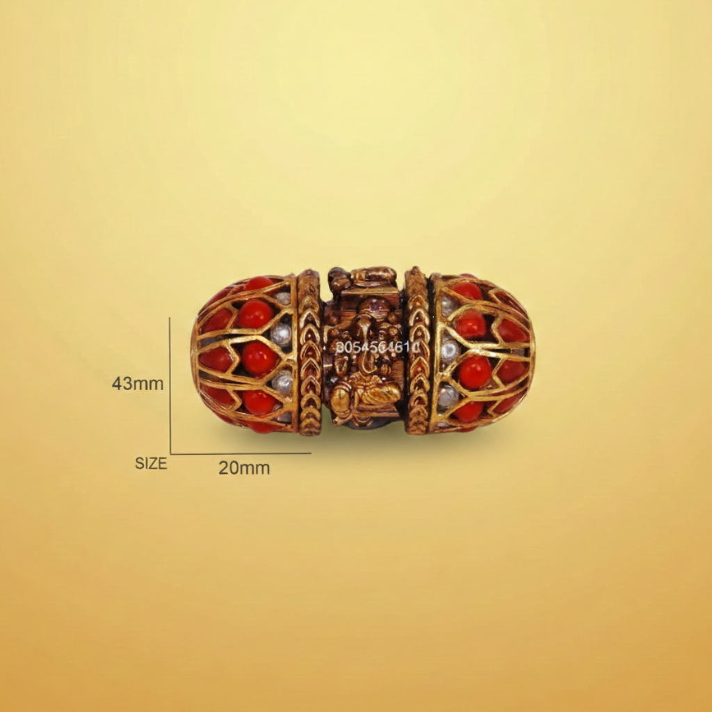 Divine Ganesha Lakshmi Gold-Plated Red Bead Charm