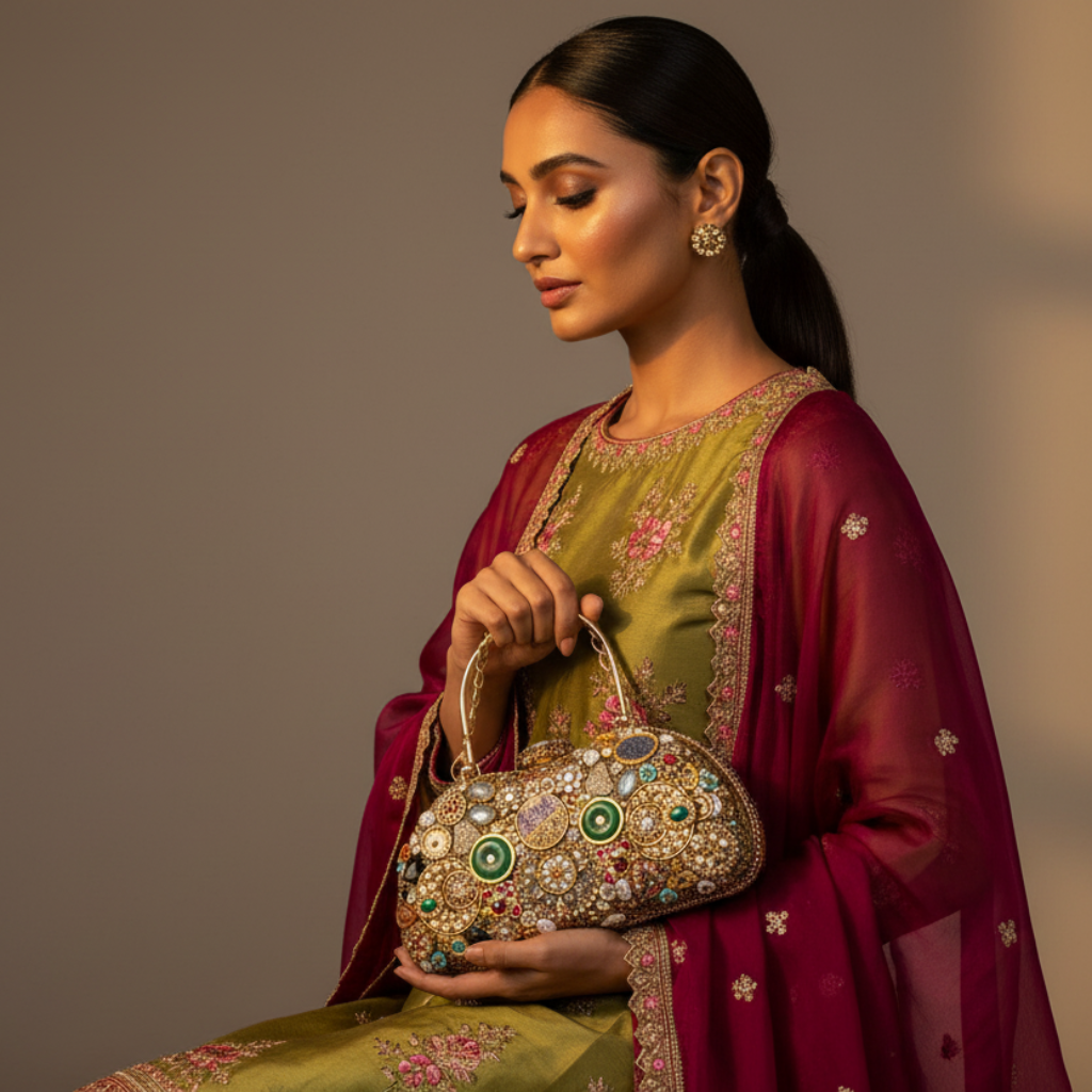 Jeweled Embellished Clutch Bag By Fluorite