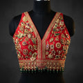 Red Embellished V-Neck Blouse