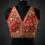 Red Embellished V-Neck Blouse