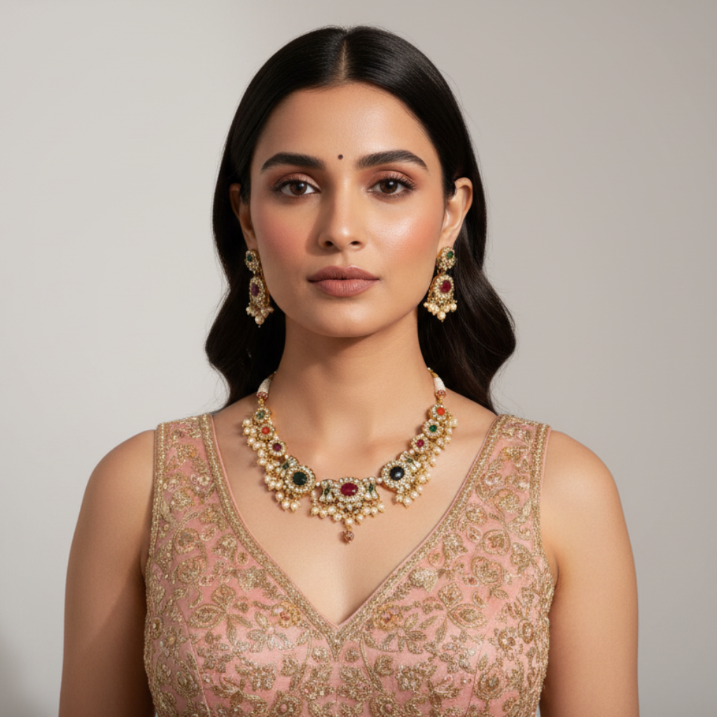 Traditional Kundan Pearl Set By Fluorite