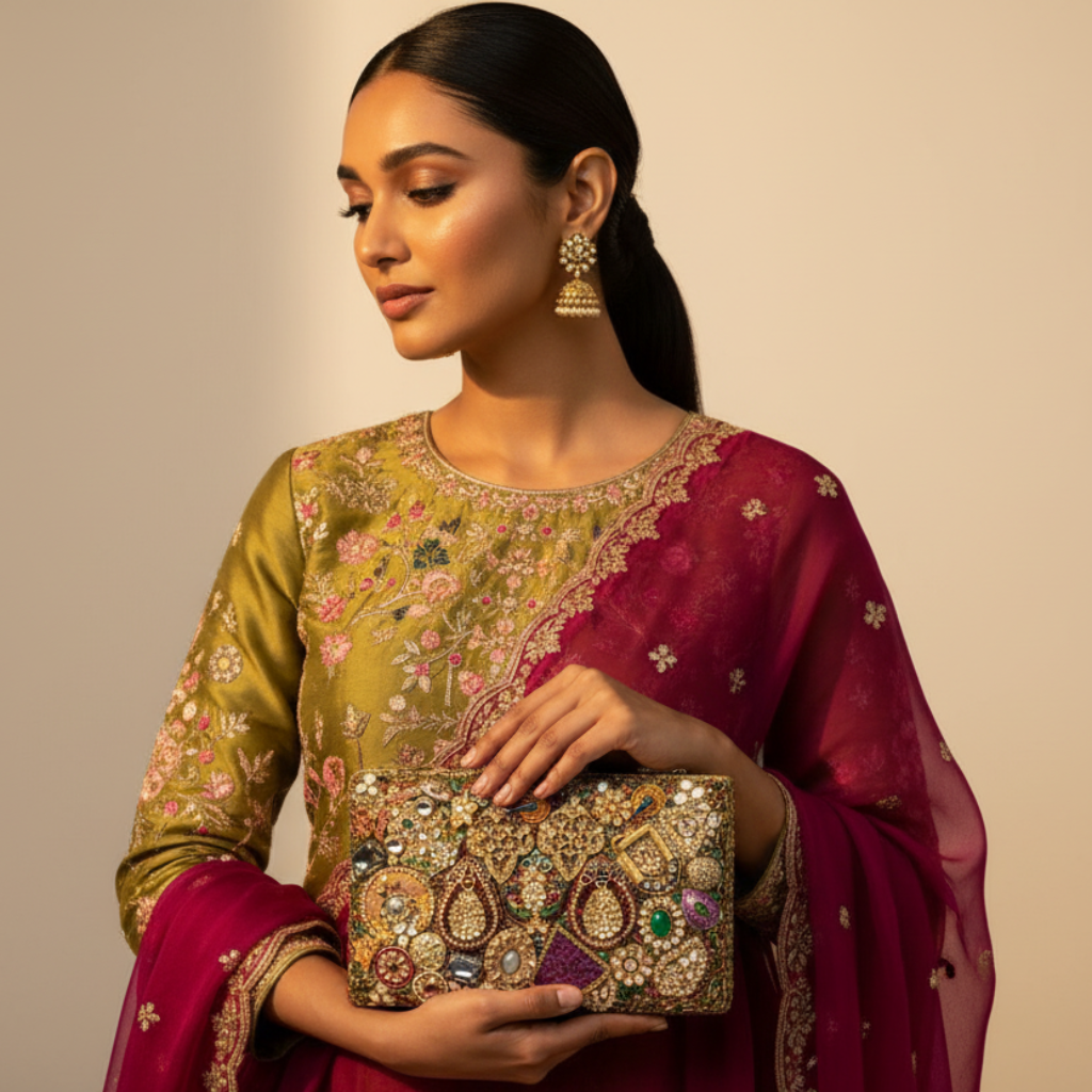 Embellished Gemstone Clutch By Fluorite