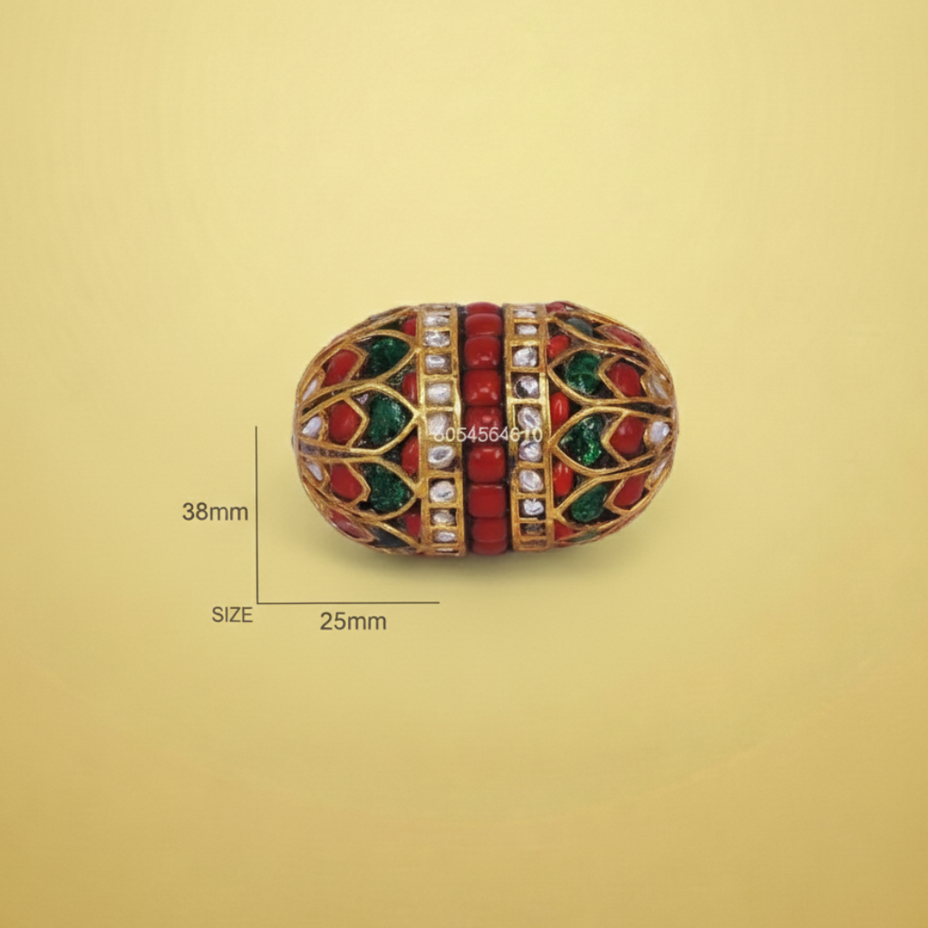 Ornate Gold, Red & Green Beads