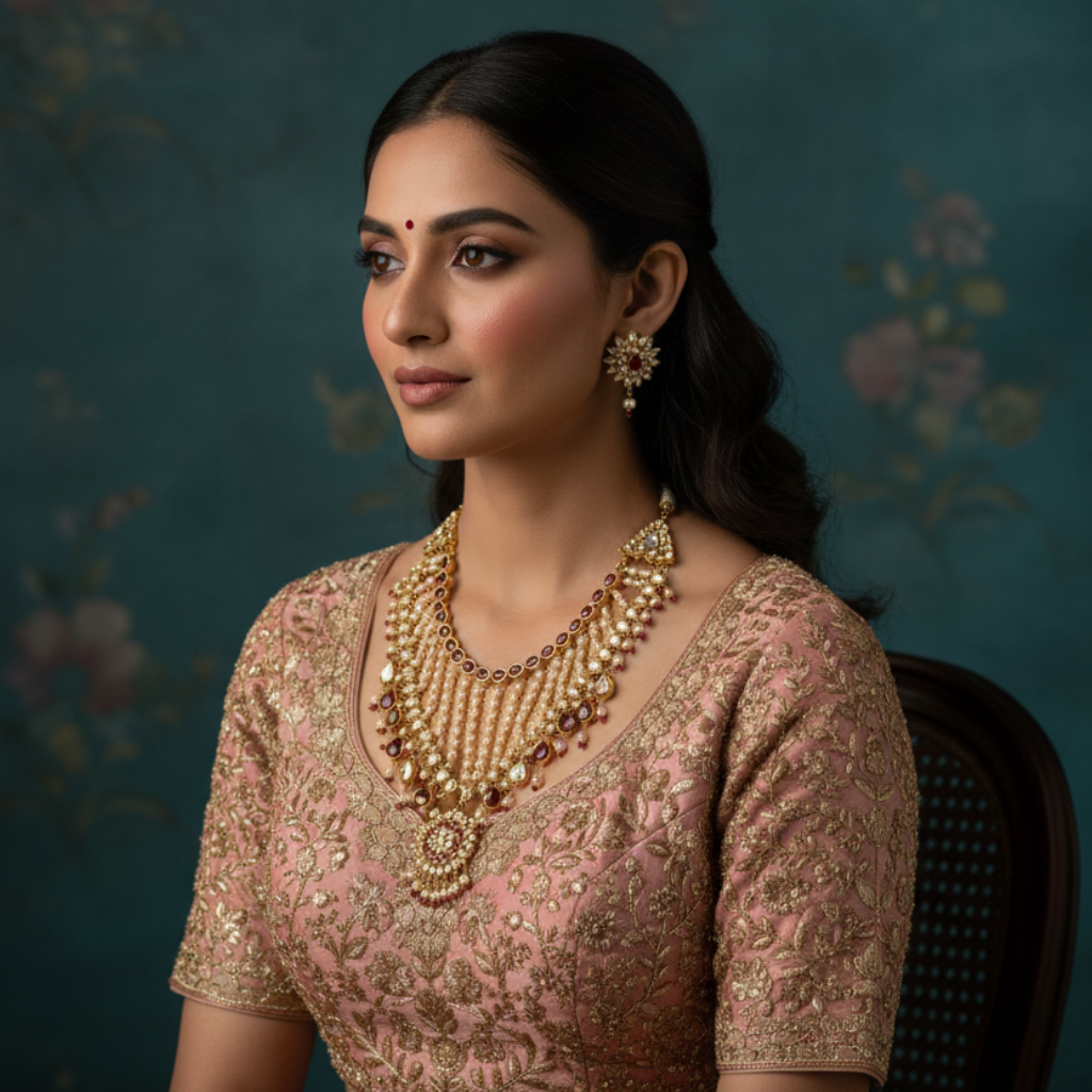 Gold Ruby Pearl Jewellery Set By Fluorite