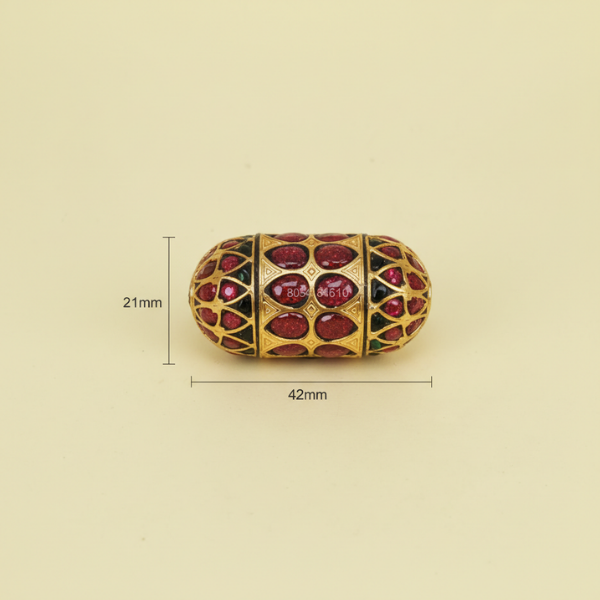 Gold Red Black Barrel Bead