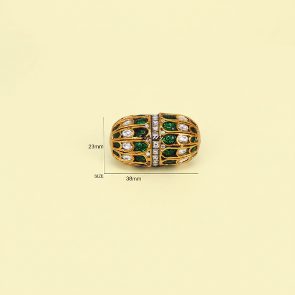 Gold Green White Barrel Bead