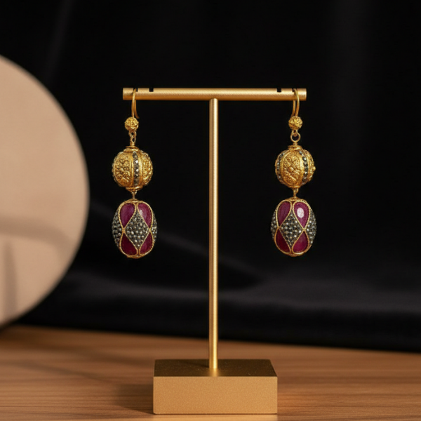 Gold Ruby Dangle Earrings