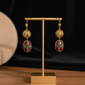 Gold Ruby Dangle Earrings