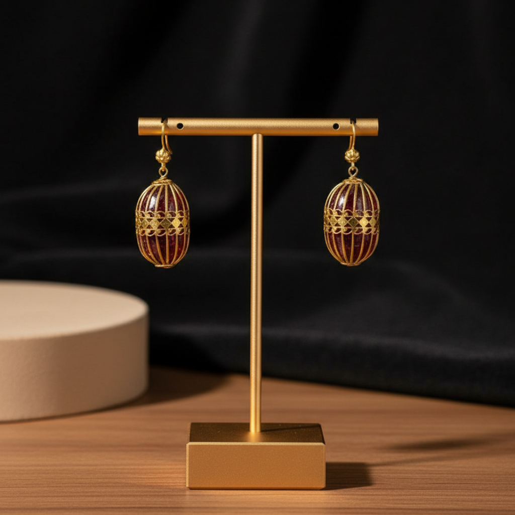 Gold Red Dangle Earrings