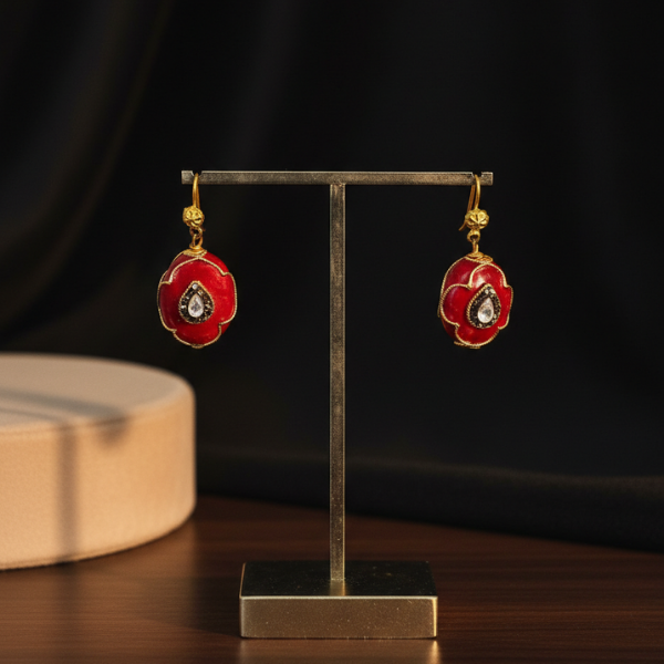 Red Floral Drop Earrings