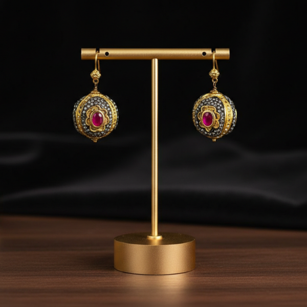 Elegant Ornate Ruby Drop Earrings