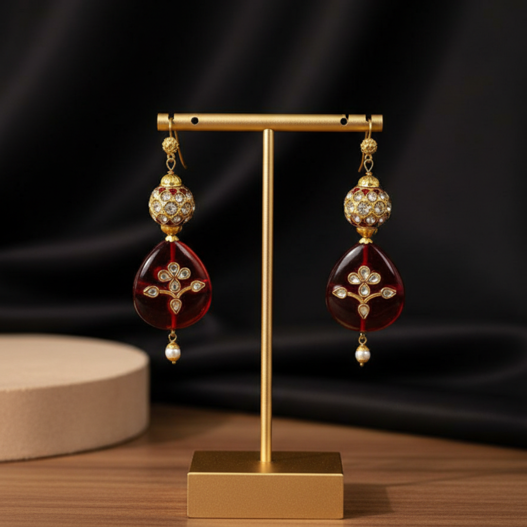 Red & Gold Drop Earrings