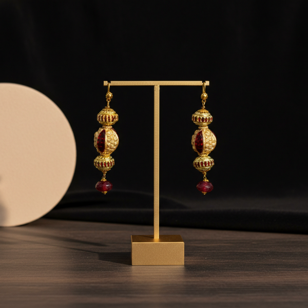 Gold Red Drop Earrings