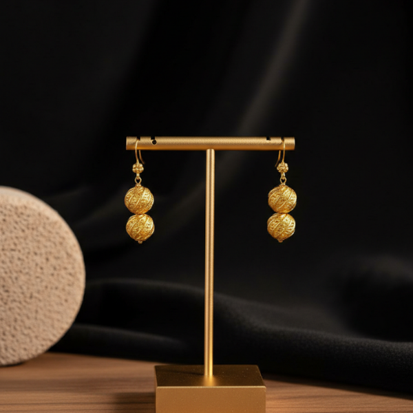 Golden Dangle Ball Earrings