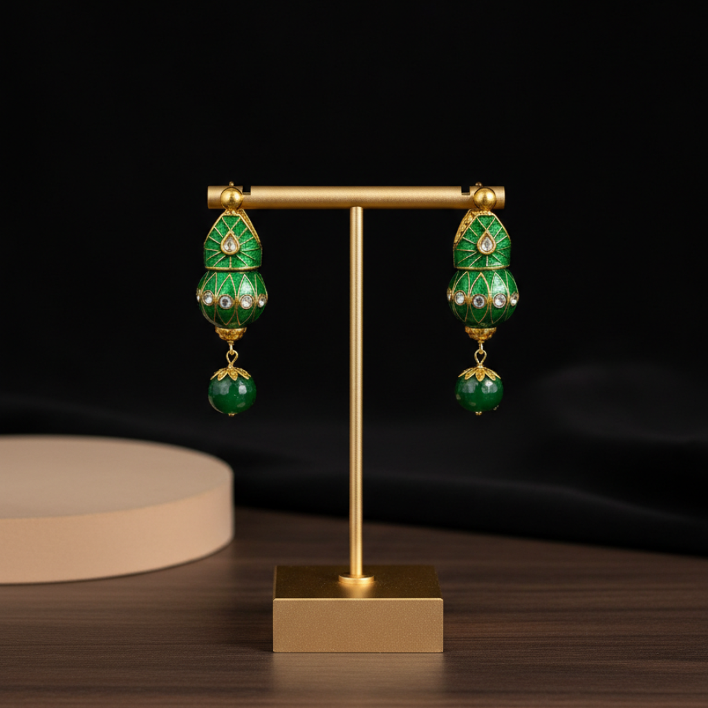 Green Enamel Drop Earrings
