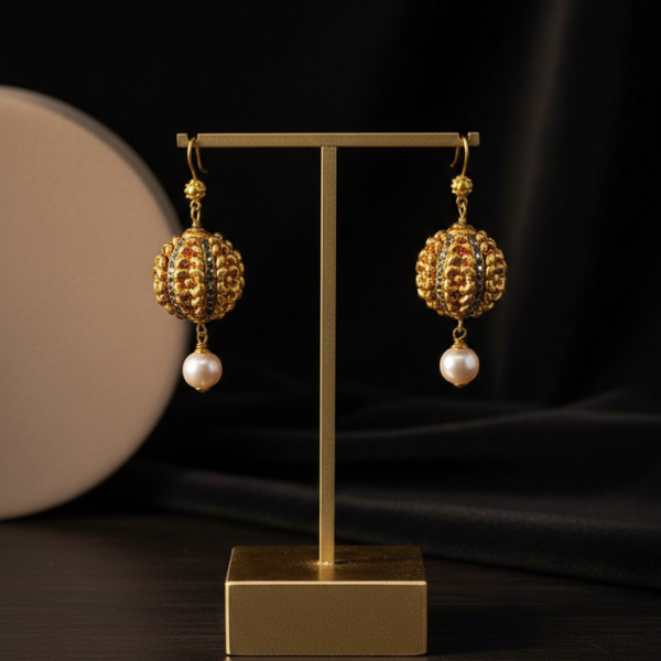 Ornate Golden Pearl Earrings