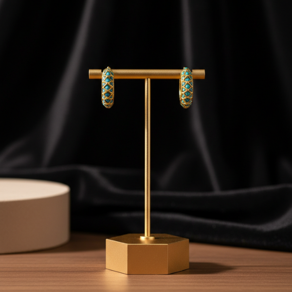 Gold Turquoise Hoop Earrings