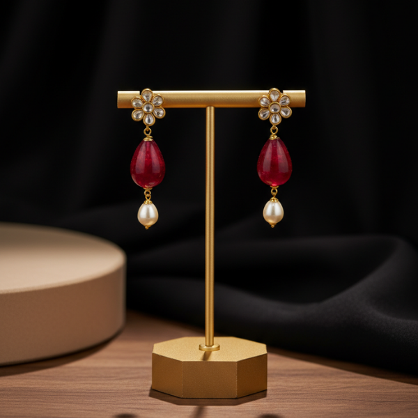 Antique-Inspired Ruby Pearl Earrings