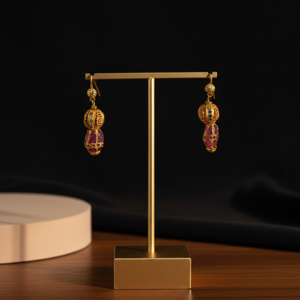 Antique-Finish Ruby Dangle Earrings