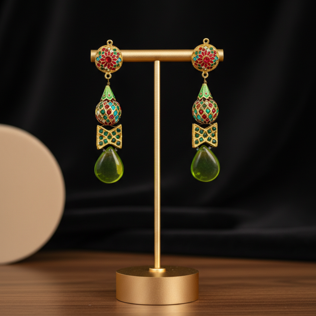 Intricate Green Drop Earrings