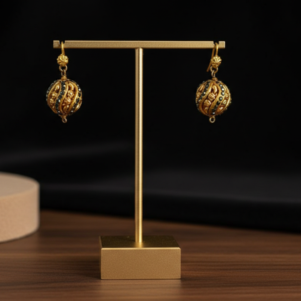Ornate Gold Sphere Earrings