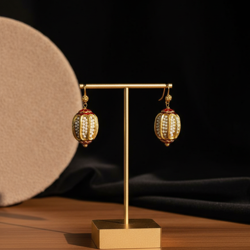 Golden White Earrings