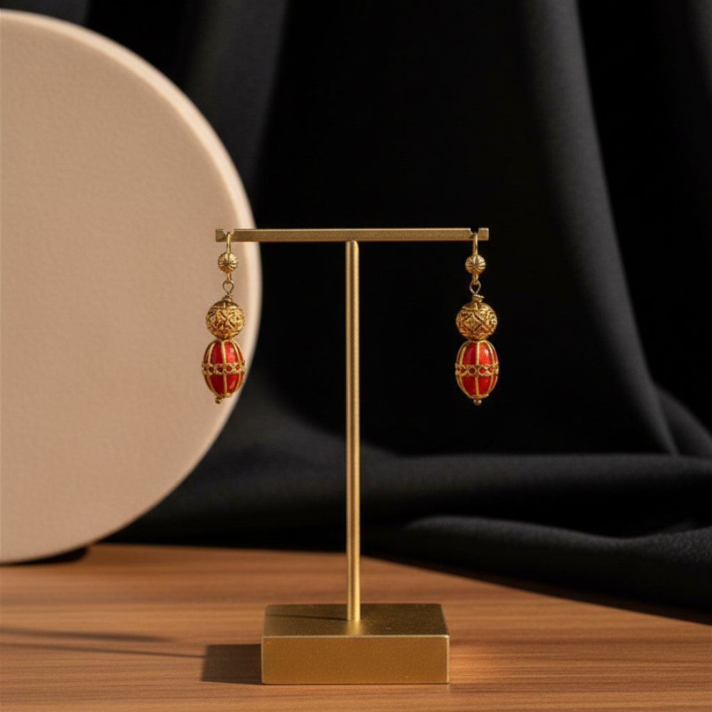 Red Gold Beaded Earrings