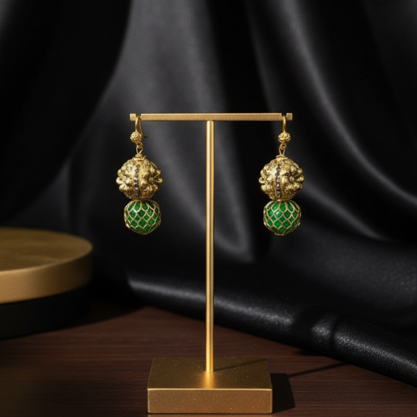 Gold Green Beaded Earrings
