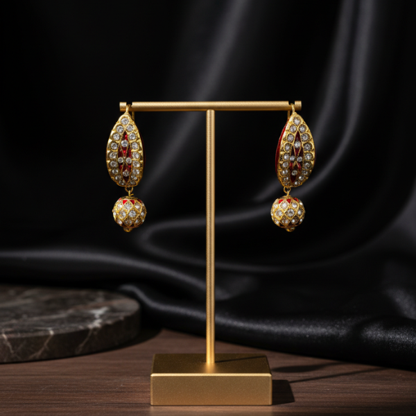 Crimson Elegance Gold Earrings