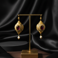 Antique Gold Ruby Pearl Earrings