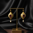 Antique Gold Ruby Pearl Earrings