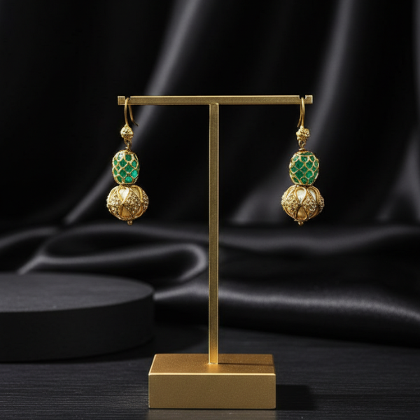 Emerald Bead Gold Earrings