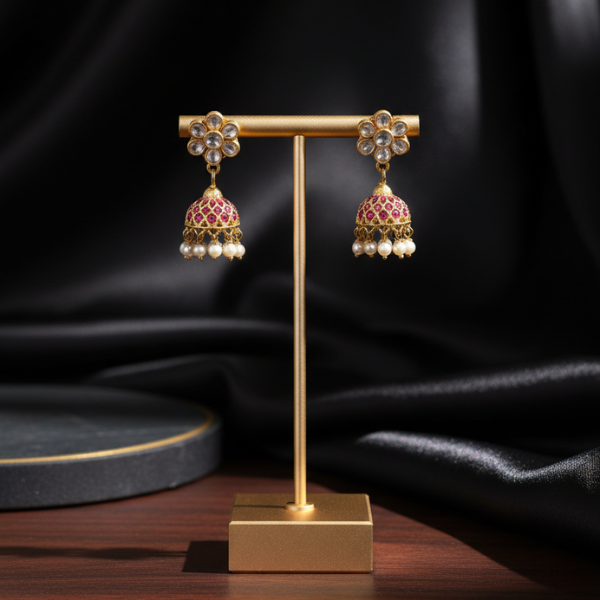 Traditional Red Jhumka Earrings