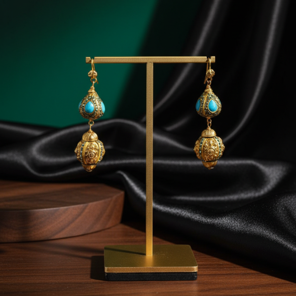Ornate Gold Turquoise Earrings