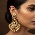 Chandbali Kundan Pearl Earrings
