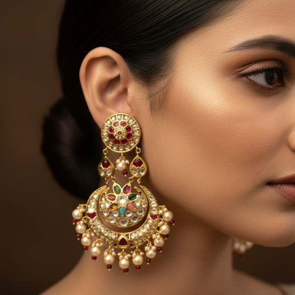 Chandbali Kundan Pearl Earrings