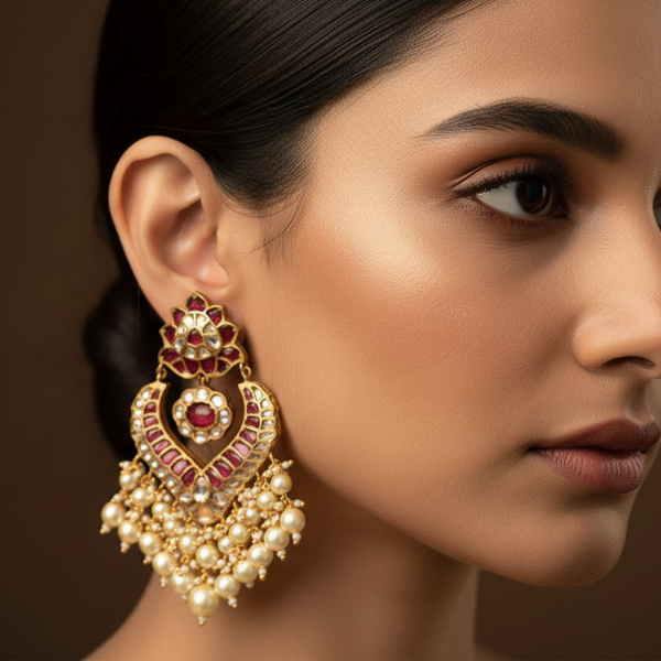 Ethnic Pearl Ruby Earrings