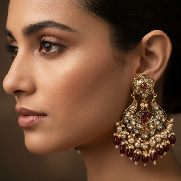 Traditional Ruby Pearl Earrings