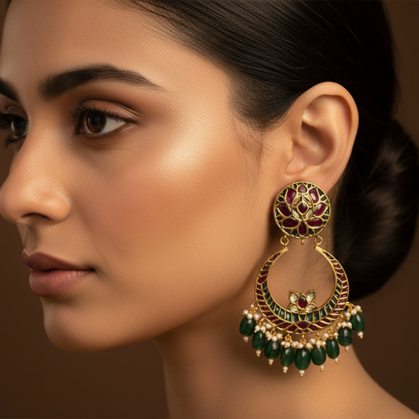 Ruby Emerald Chandbali Earrings