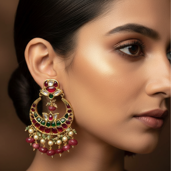 Kundan Crescent Pearl Earrings