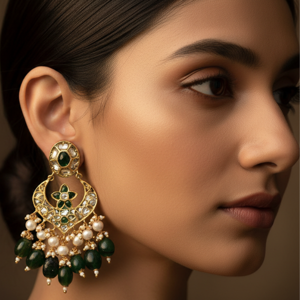 Emerald Kundan Chandelier Earrings