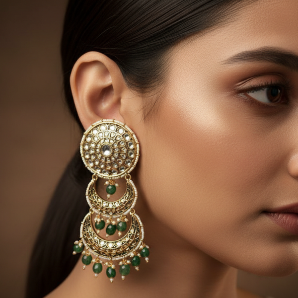 Kundan Emerald Drop Earrings