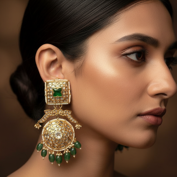 Emerald Kundan Drop Earrings
